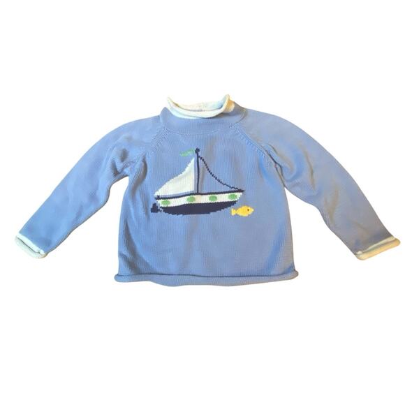 L.L. Bean Toddler Boy Knit Boat Nautical Pullover Mock Neck Sweater Blue Size 2T - Picture 1 of 8